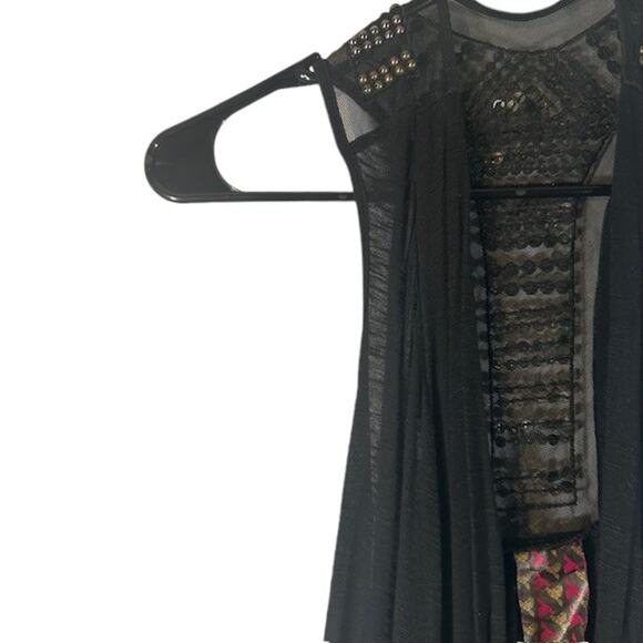 WallpapHER Black Sleeveless Beaded Sheer Upper Vest Women Sz L - Picture 4 of 9